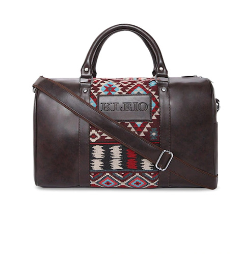 Coffee Brown Vegan Leather Jacquard Large Travel Duffle Bag